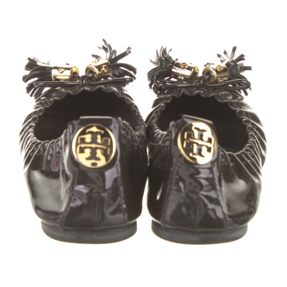 Tory Burch Patent Leather Tassel Accent Ballet Flats - Logo On Back
